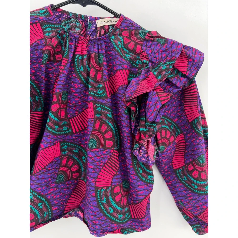 Ulla‎ Johnson Clara Blouse & Stella Skirt Set Kids 6 Purple Tier Cotton Abstract